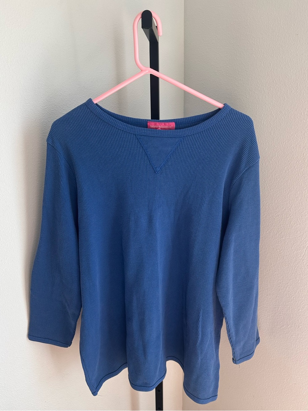 Woman within 2X long sleeve blue waffle top
